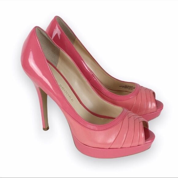 Audrey Brooke Barbie Pink Leather Peep Toe Pumps - Size 5.5 - Picture 1 of 14